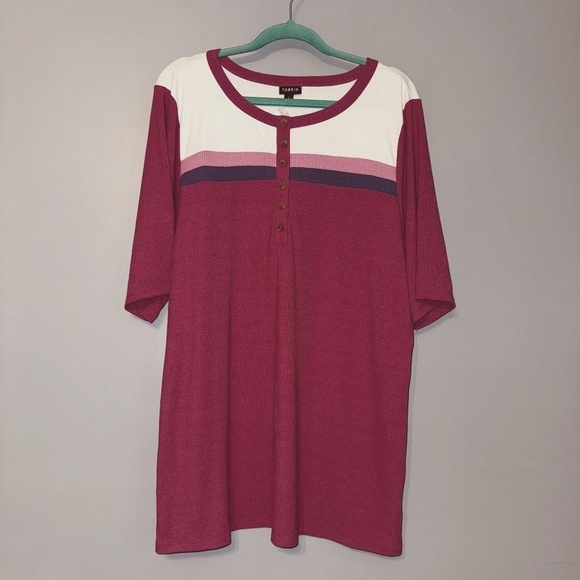 NWT Torrid Super Soft Rib Color Block Henley Short Elbow Sleeve Tee Size 3X 3 - Picture 2 of 7